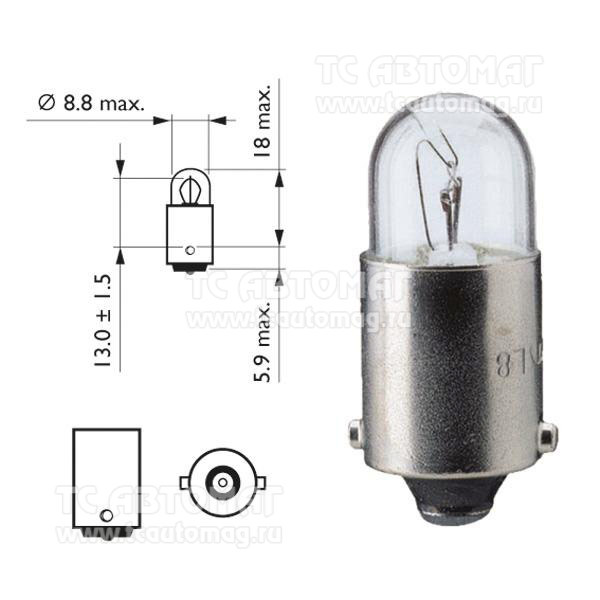 Лампа 12V  2 W BA9s 