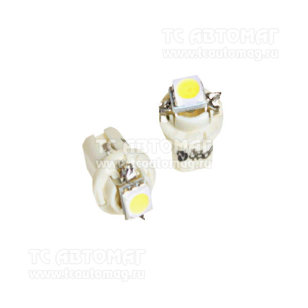 Светодиод 12V  1,2W Т5В8,5d-02 (1SMD) белый с патроном 