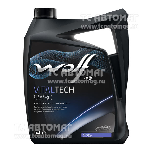 Масло WOLF VITALTECH  5W30 4л. синтетика универсальное 8309908 (кор.4 шт), OEM MB 229.3, OPEL GM-LL-B-025, VW 502.00, VW 505.00; ACEA A3/B4, API SL/CF