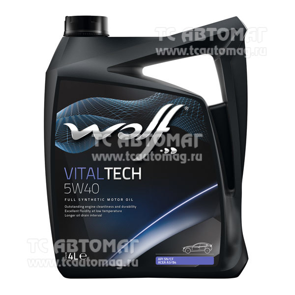 Масло WOLF VITALTECH  5W40 4л. синтетика 8311192 (кор.4 шт), OEM BMW LONGLIFE-01, MB 229.3, PSA B71 2296, VW 505.00; ACEA A3/B4, API SN/CF