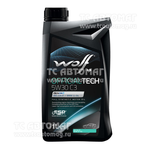 Масло WOLF OFFICIALTECH 5W30 C3 1л. синтетика 8308017 (кор.12 шт), OEM BMW LONGLIFE-04, GM dexos2, MB 229.51, MB 229.52, VW 505.00; ACEA C3