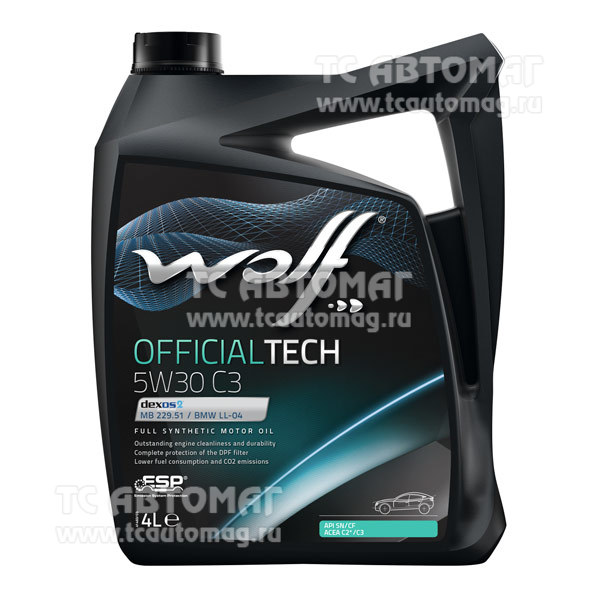 Масло WOLF OFFICIALTECH 5W30 C3 4л. синтетика 8308116 (кор.4 шт) OEM BMW LONGLIFE-04, GM dexos2, MB 229.51, MB 229.52, VW 505.00; ACEA C3