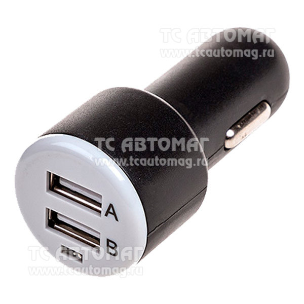 Зарядное устройство для мобильных телефонов 12V USBx2 (1.0A+2.1A) черный в блистере SKYWAY S04601001
