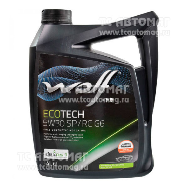 Масло WOLF ECOTECH 5W30 SP/RC G6 4л. синтетика бензин 1047292(кор.4 шт), OEM FIAT 9.55535-CR1, FORD WSS-M2C961-A, GM dexos1™ Gen 2, ILSAC GF-6 A; API SP, API SP/RC