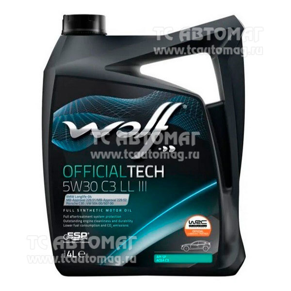 Масло WOLF OFFICIALTECH 5W30 C3 LL III 4л. синтетика 1048180 (кор.4 шт), OEM BMW LONGLIFE-04, MB 229.52, PORSCHE C30, VW 504.00/507.00; ACEA C3, API SP