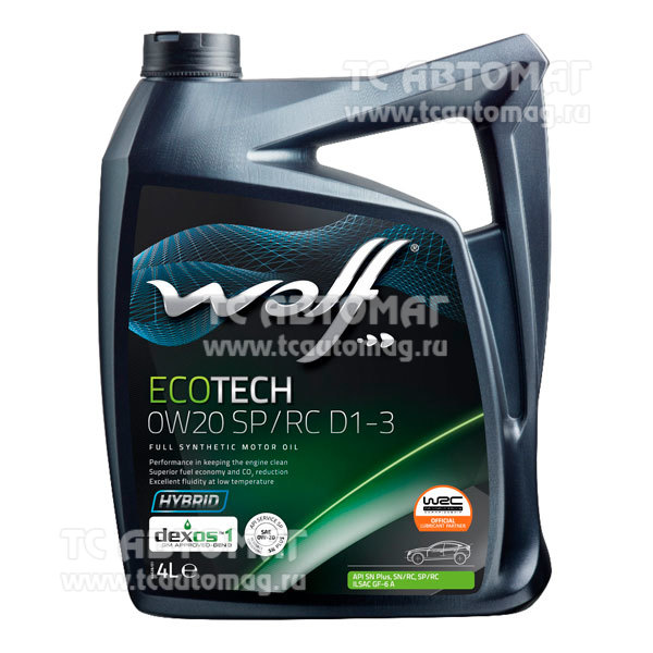 Масло WOLF ECOTECH 0W20 SP/RC D1-3 4л. 1049891 (кор.4 шт), OEM FIAT 9.55535-GSX, FORD WSS-M2C962-A, GM dexos1™ Gen 3, ILSAC GF-6 A. API SP,  API SP/RC